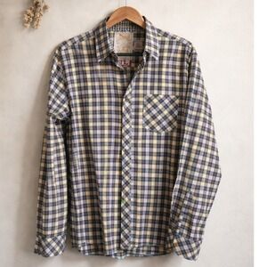 Sovereign Code L Mens Plaid Craig Button Down‎ Shirt Yellow Brown Large NEW